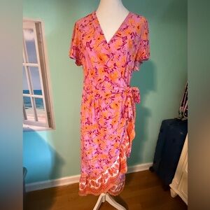 Floral Wrap Dress in Pink and Orange